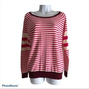 JCP Sweater Size L Cashmere Cotton Blend Striped Pink Cream Long Sleeves